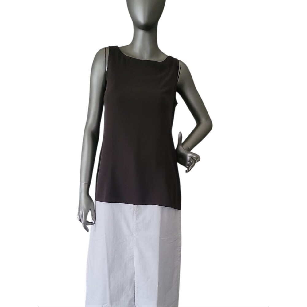 Eileen Fisher Express Silk Georgette Crepe Bateau Neck Long Shell Top XXS